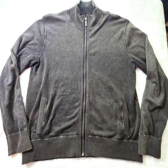 Kenneth Cole Mens Full-Zip Sweater SZ M Pockets, slight distress  Dark Gray - Picture 1 of 5